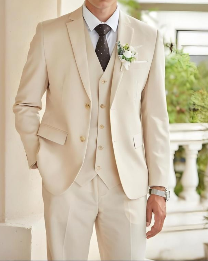 Men's Three Piece Suit Set with Notch Lapel Blazer and Vest