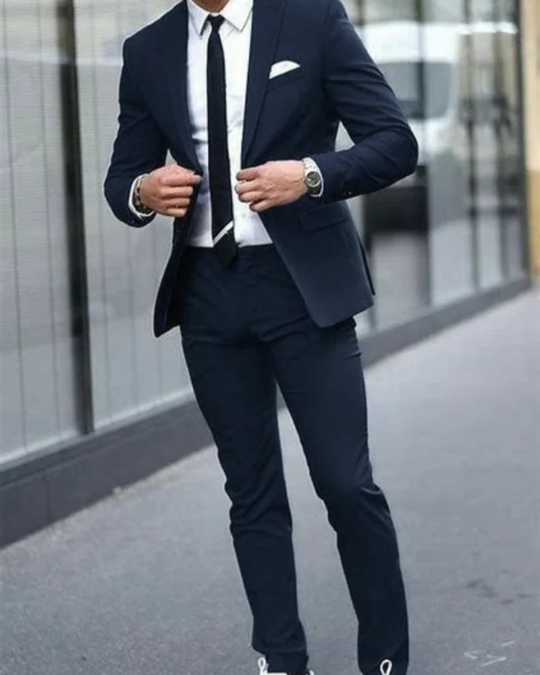 Men's Two Piece Suit Set with Single Breasted Blazer and Flat Front Pants