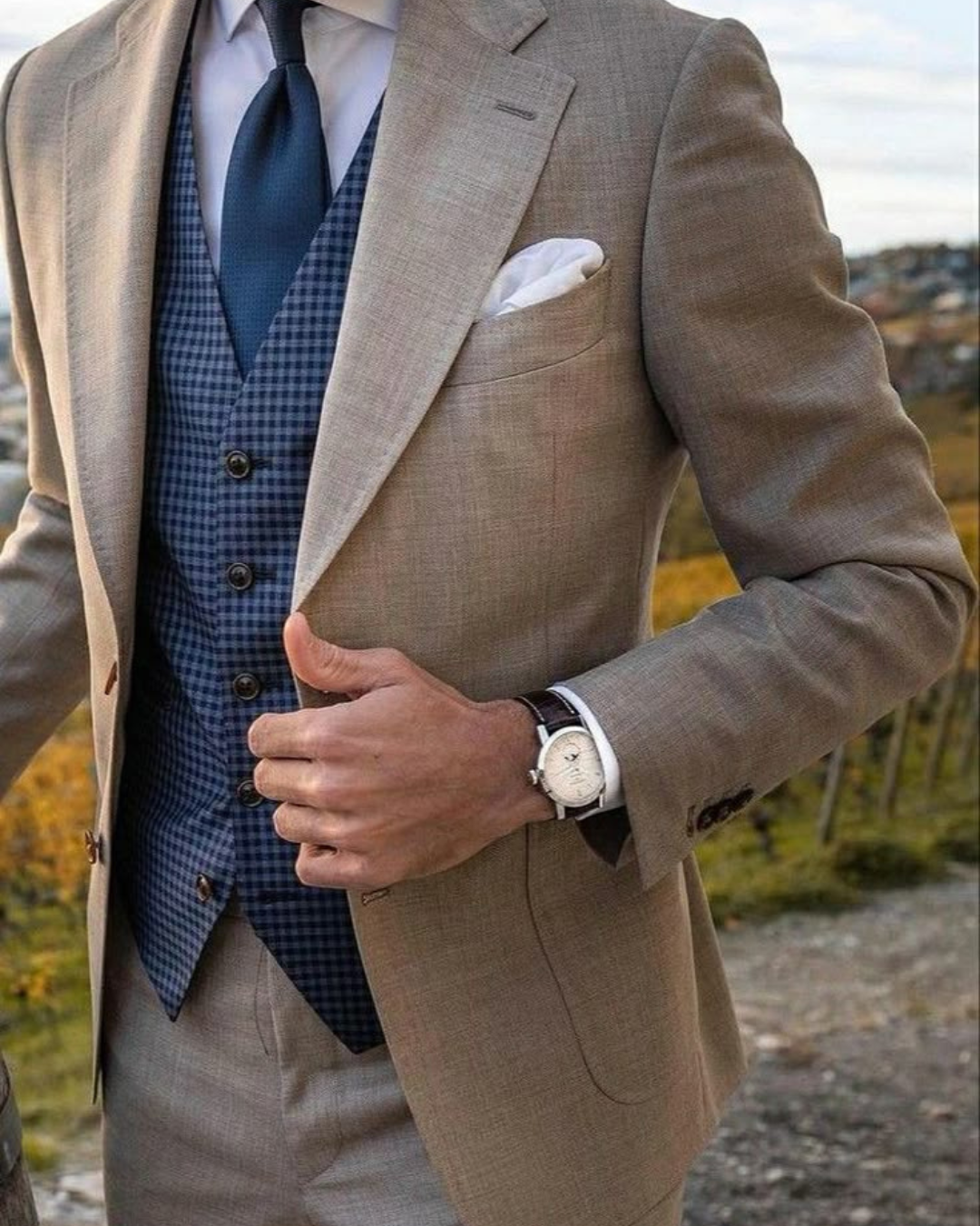 Men's Two Piece Suit Set with Single Breasted Blazer and Flat Front Pants