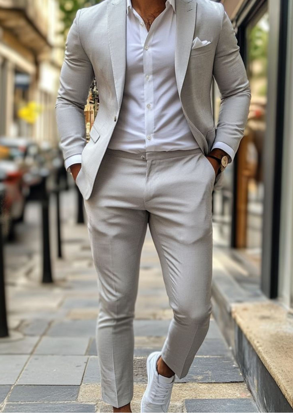 Men's Two Piece Suit Set with Single Breasted Blazer and Flat Front Pants