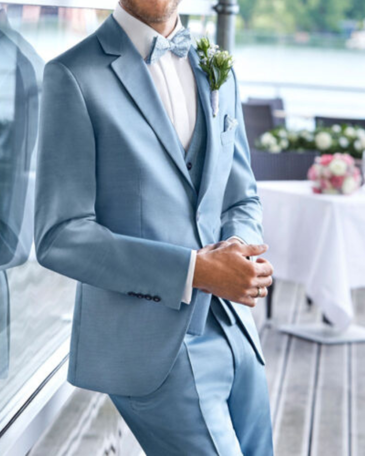 Men's Two Piece Suit Set with Single Breasted Blazer and Flat Front Pants