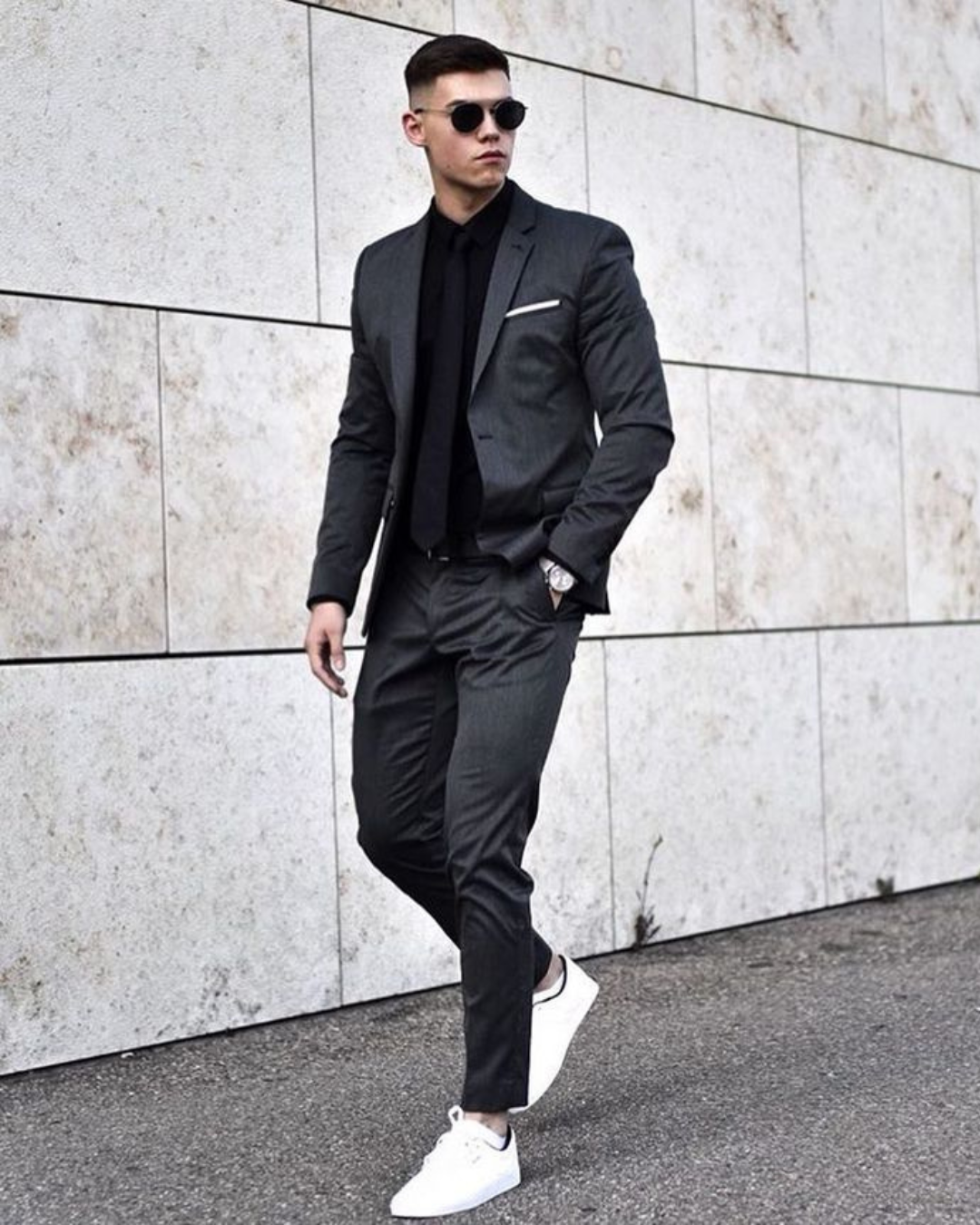 Men's Two Piece Suit Set with Single Breasted Blazer and Flat Front Pants