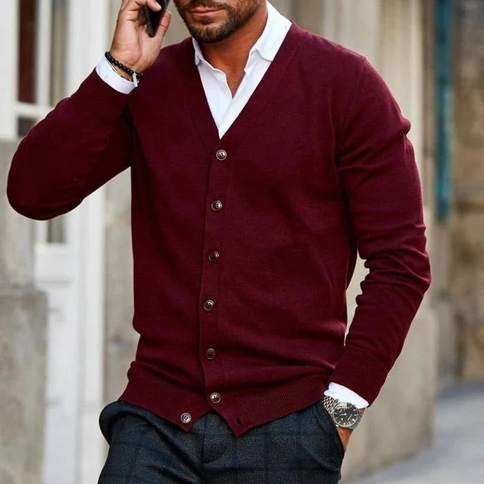 Men’s V-Neck Cardigan with Long Sleeves