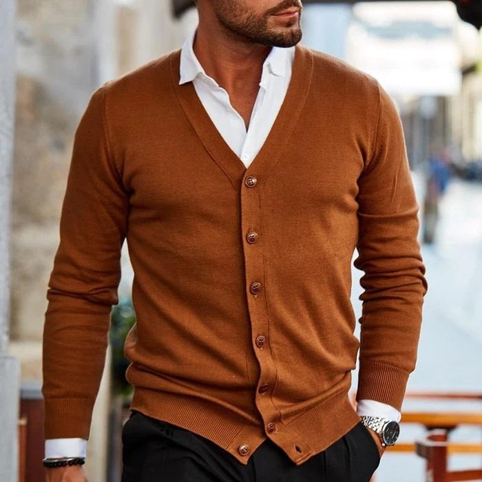 Men’s V-Neck Cardigan with Long Sleeves
