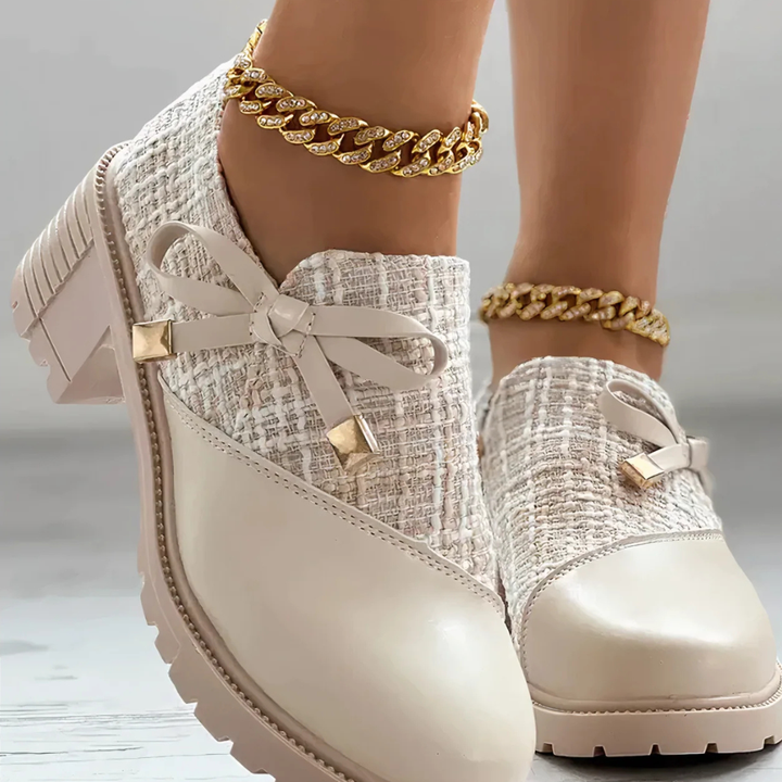 Women's Ankle Boots with Block Heel and Decorative Bow Detail