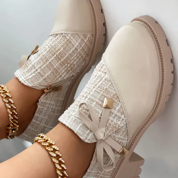 Women's Ankle Boots with Block Heel and Decorative Bow Detail