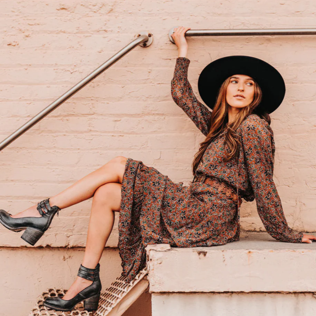 Women's Ankle Boots with Block Heel and Triple Buckle Ankle Straps