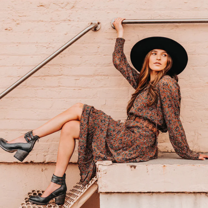 Women's Ankle Boots with Block Heel and Triple Buckle Ankle Straps