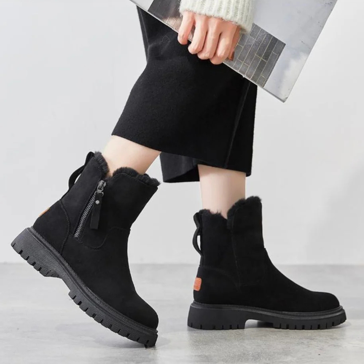 Women's Ankle Boots with Platform Lug Sole and Side Zip Closure