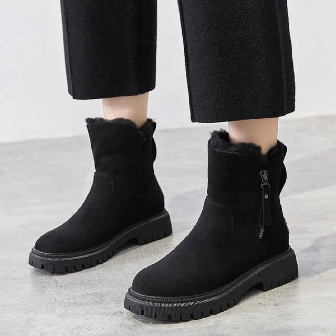Women's Ankle Boots with Platform Lug Sole and Side Zip Closure
