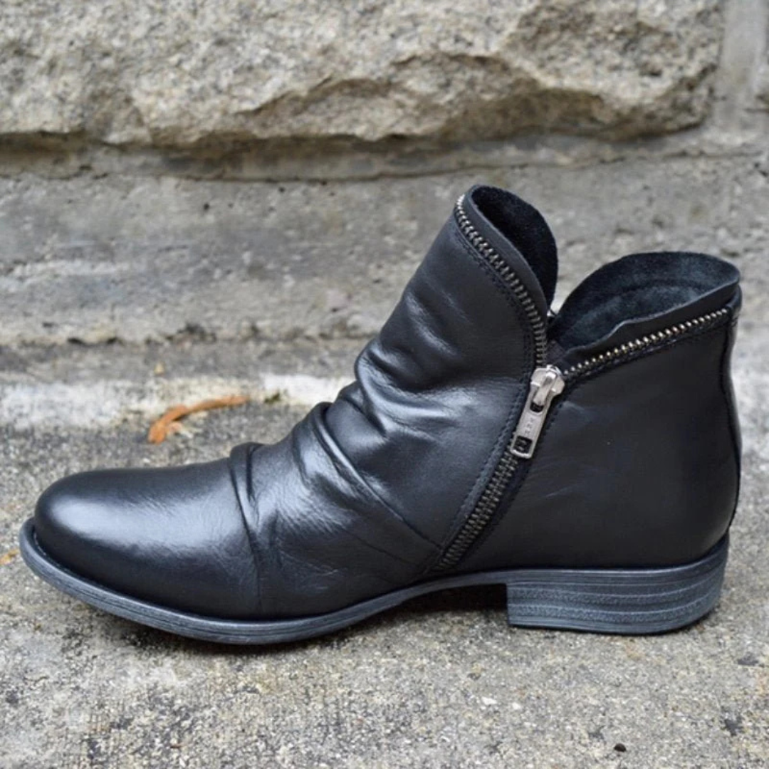 Women's Ankle Boots with Ruched Detail and Side Zip Closure