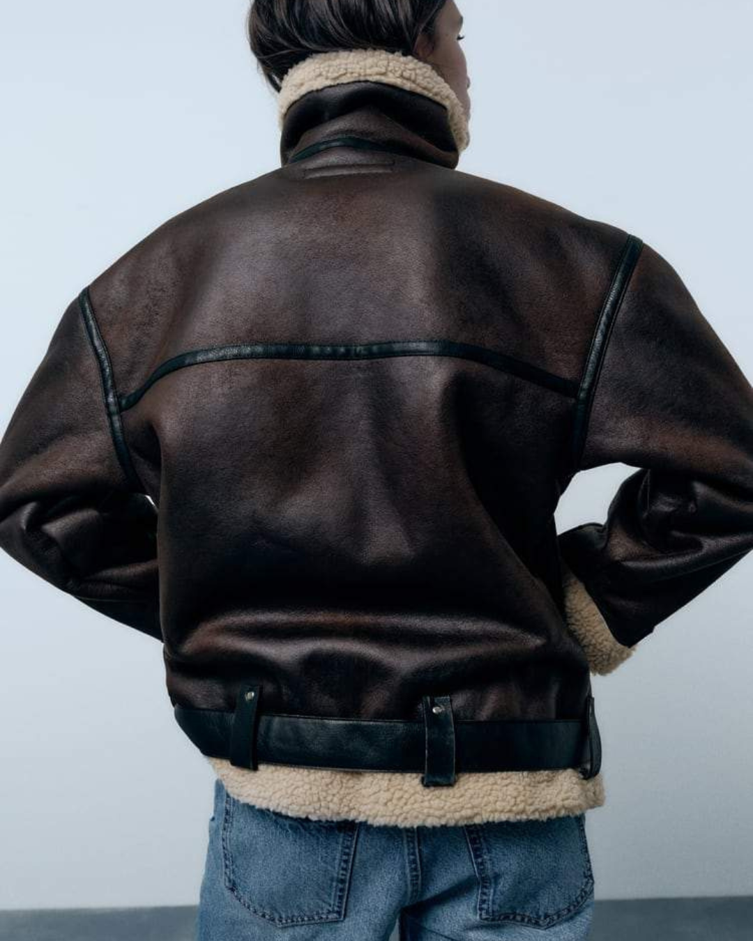 Women's Aviator Jacket with Sherpa Collar and Asymmetric Zip Closure