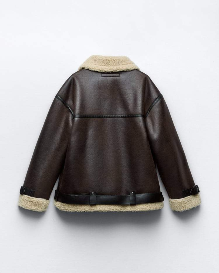 Women's Aviator Jacket with Sherpa Collar and Asymmetric Zip Closure