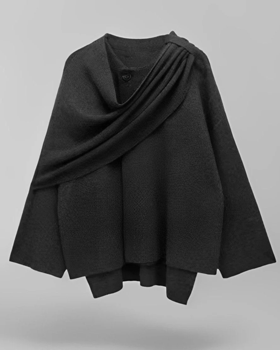 Women's Cape Jacket with Draped Cowl Neck and Button Closure