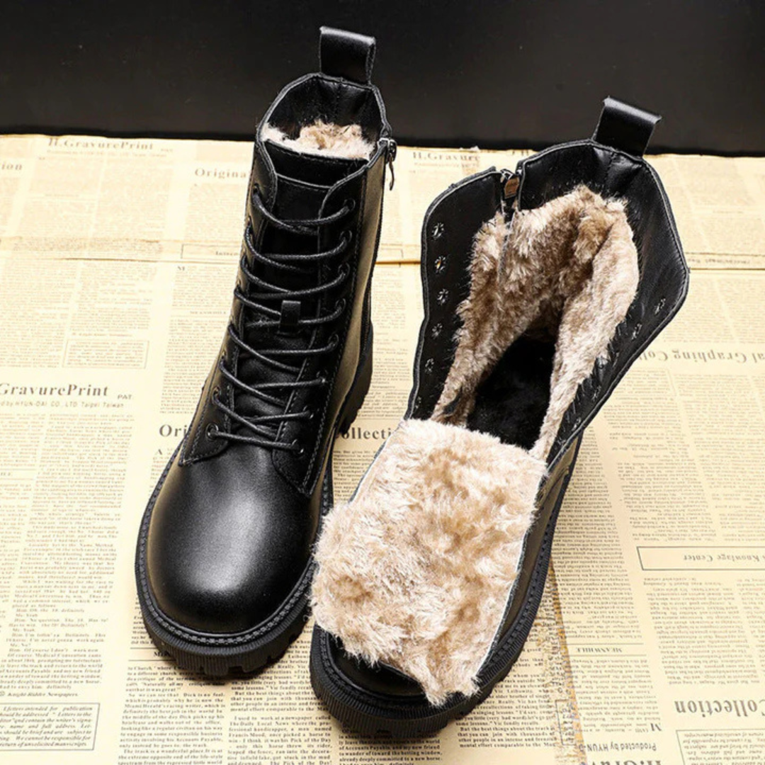 Women's Combat Boots with Lace Up Front and Fleece Lining