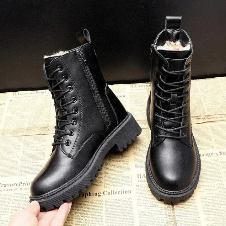 Women's Combat Boots with Lace Up Front and Fleece Lining