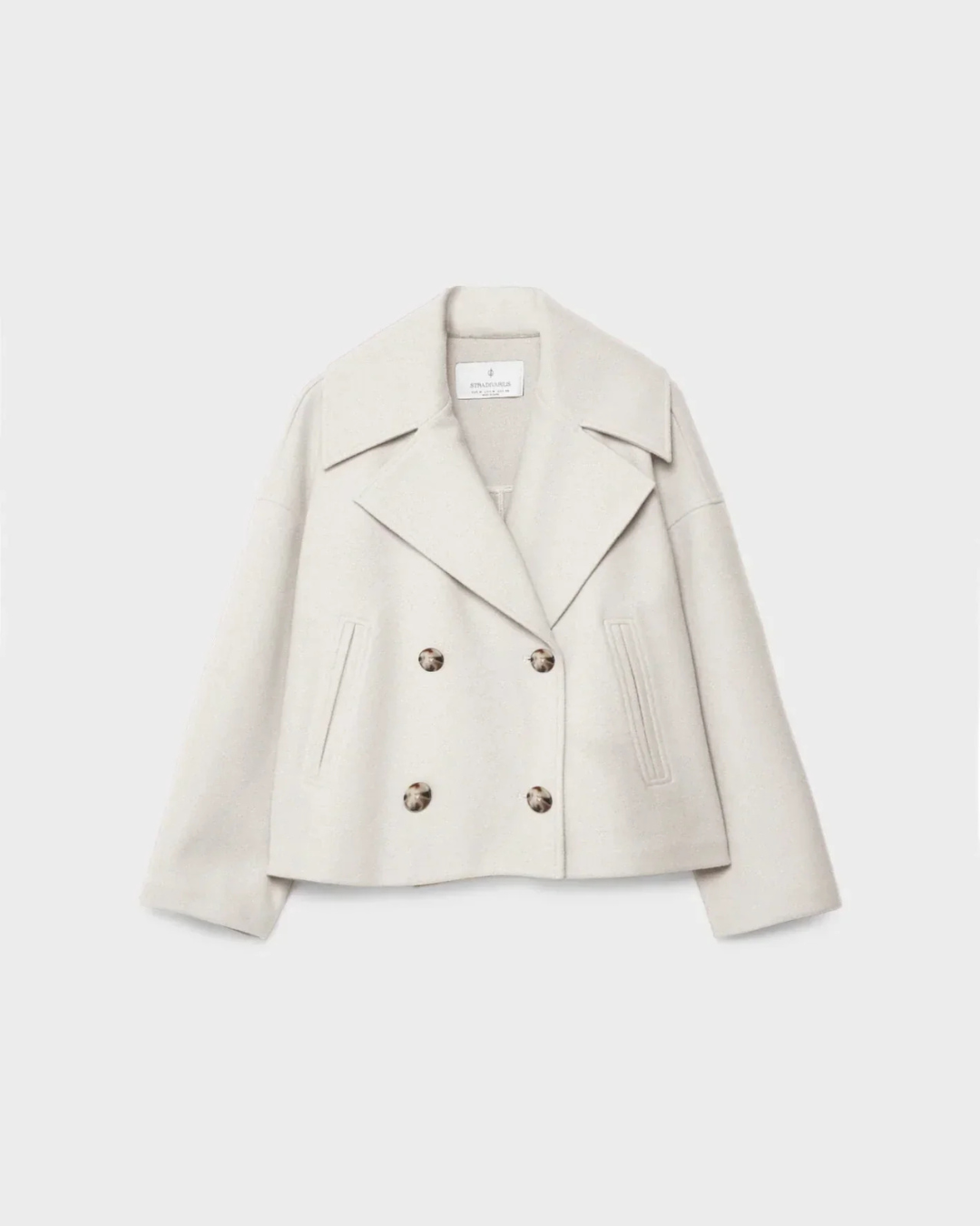 Women's Cropped Double Breasted Jacket with Notch Lapel Collar