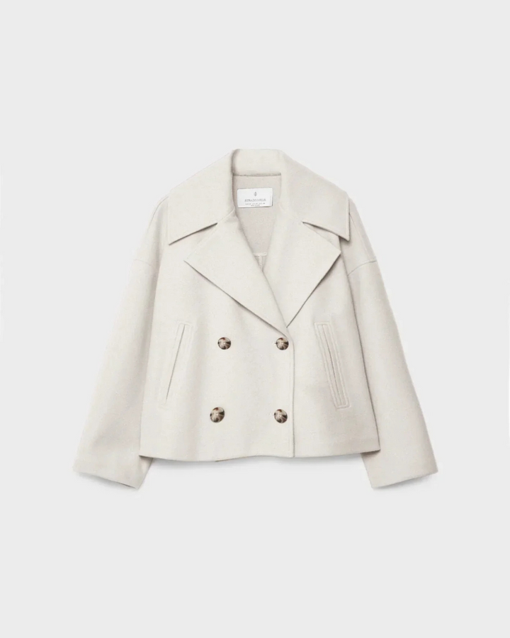 Women's Cropped Double Breasted Jacket with Notch Lapel Collar