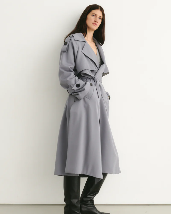 Women's Double Breasted Trench Coat with Wide Lapels and Waist Belt