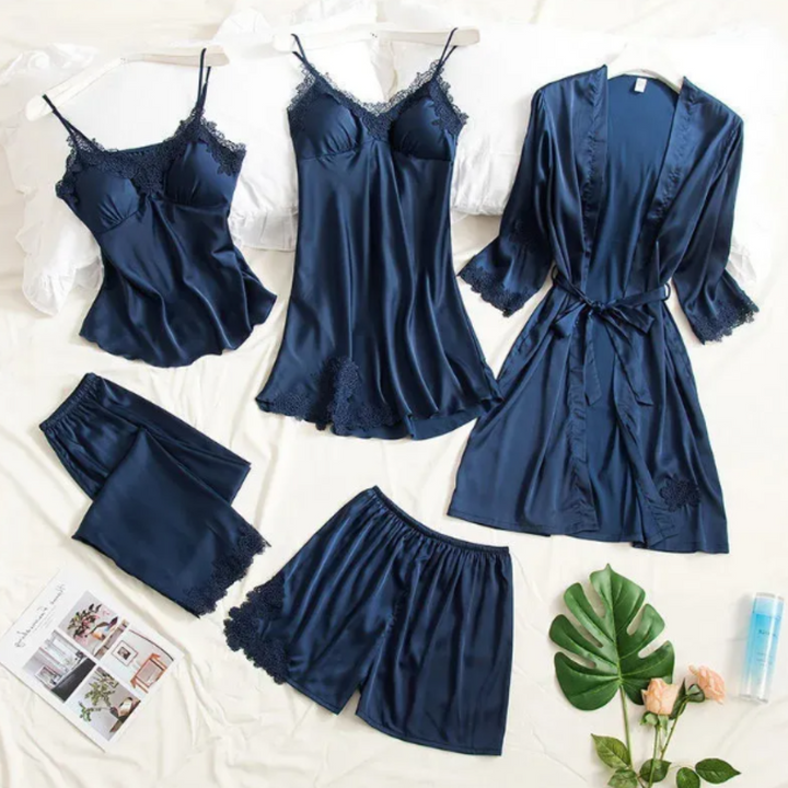 Women's Five Piece Sleepwear Set with Lace Trim Details