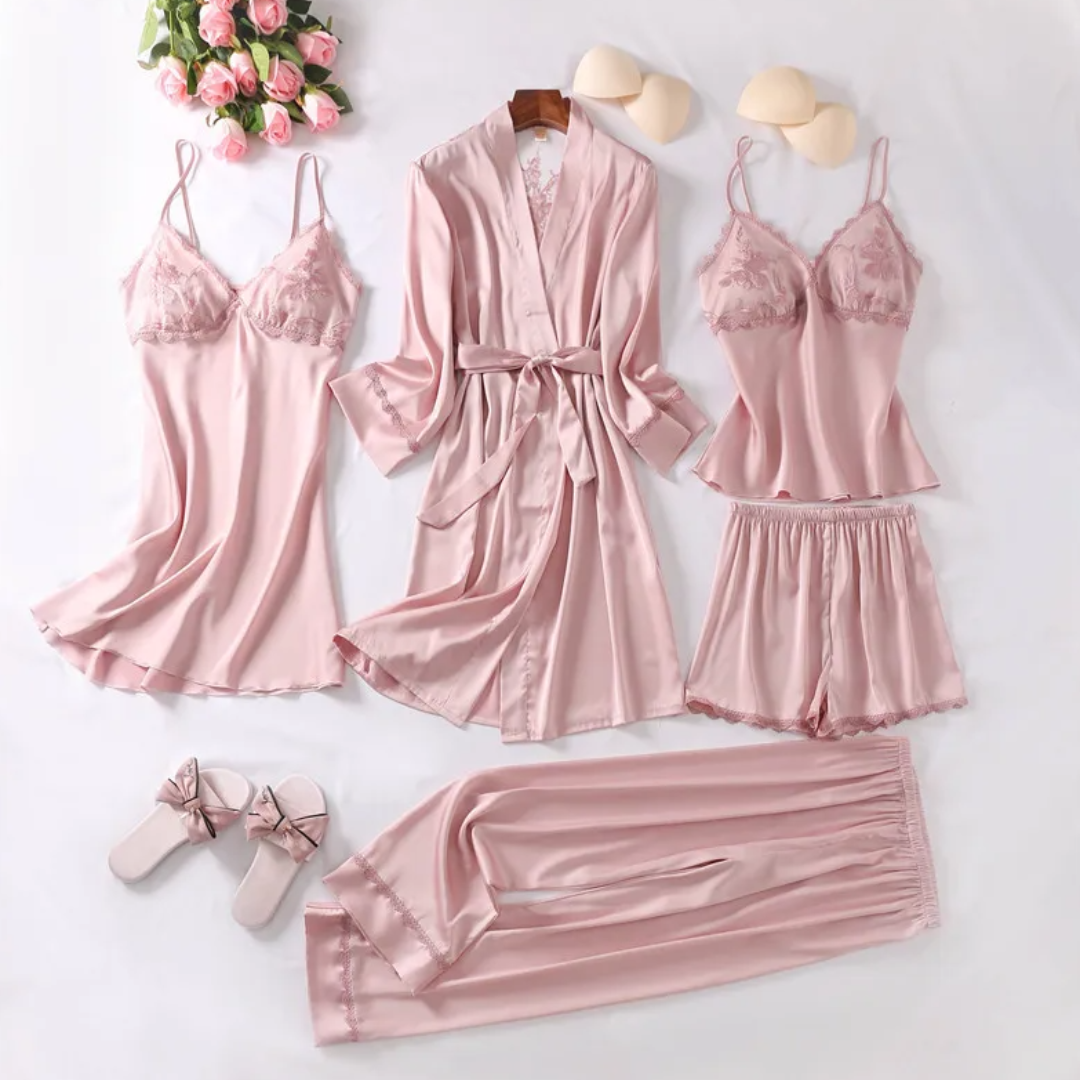 Women's Five Piece Sleepwear Set with Lace Trim Details