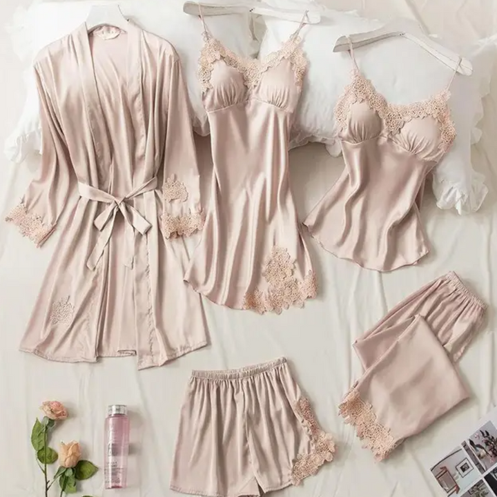 Women's Five Piece Sleepwear Set with Lace Trim Details