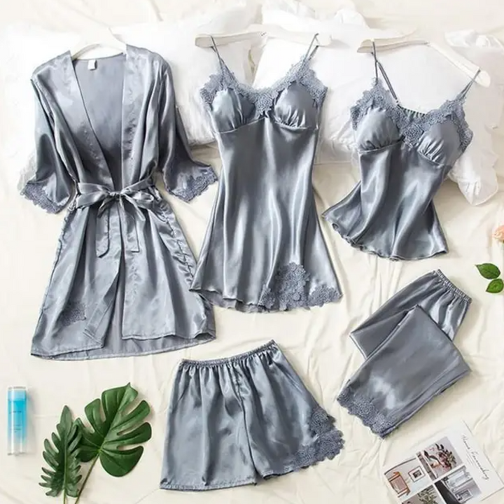 Women's Five Piece Sleepwear Set with Lace Trim Details