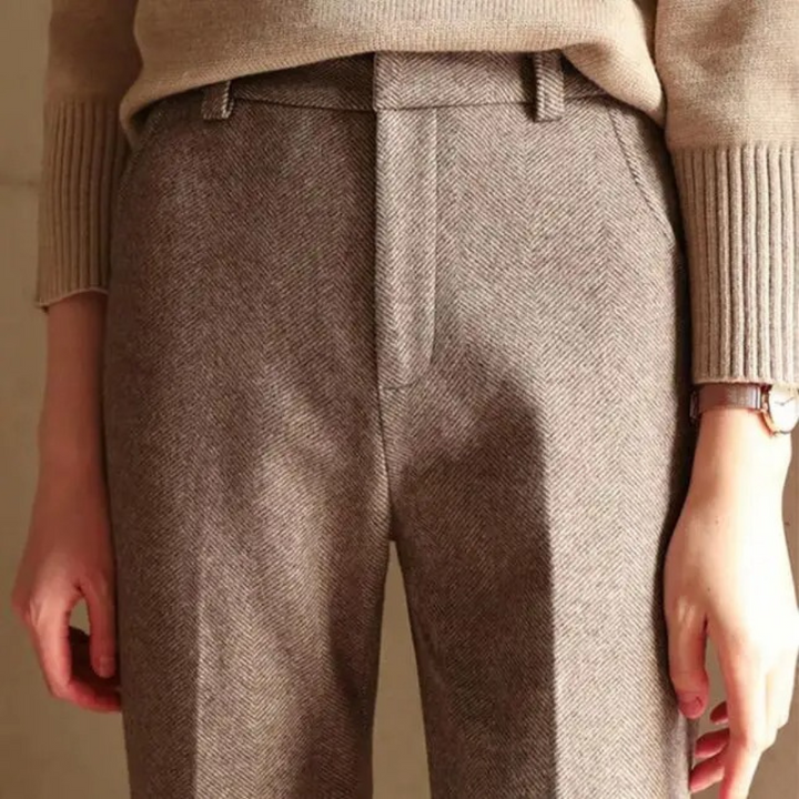 Women's High Waist Trousers with Herringbone Pattern