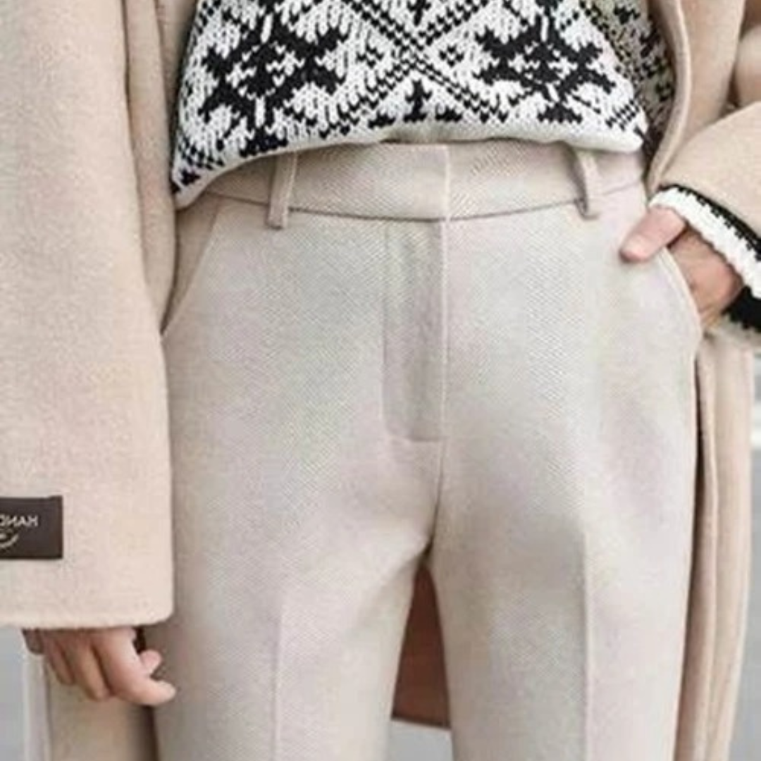 Women's High Waist Trousers with Herringbone Pattern
