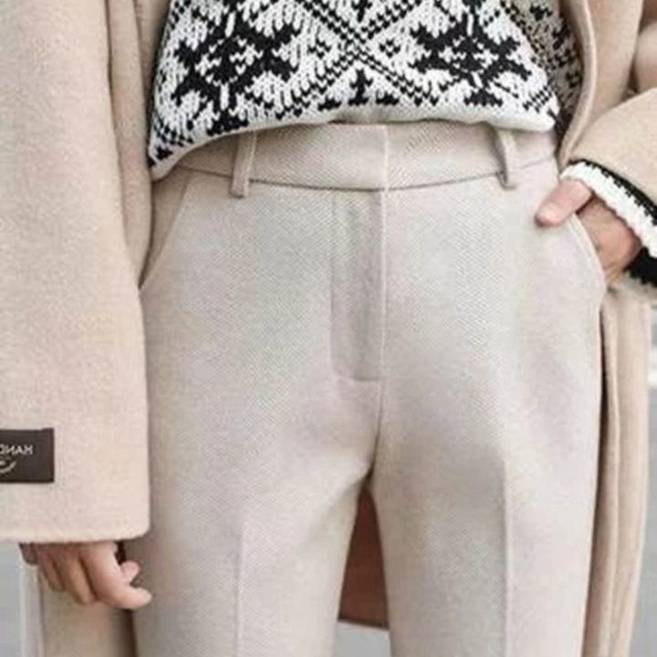 Women's High Waist Trousers with Herringbone Pattern
