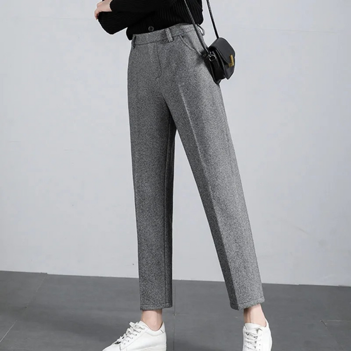 Women's High Waist Trousers with Herringbone Pattern