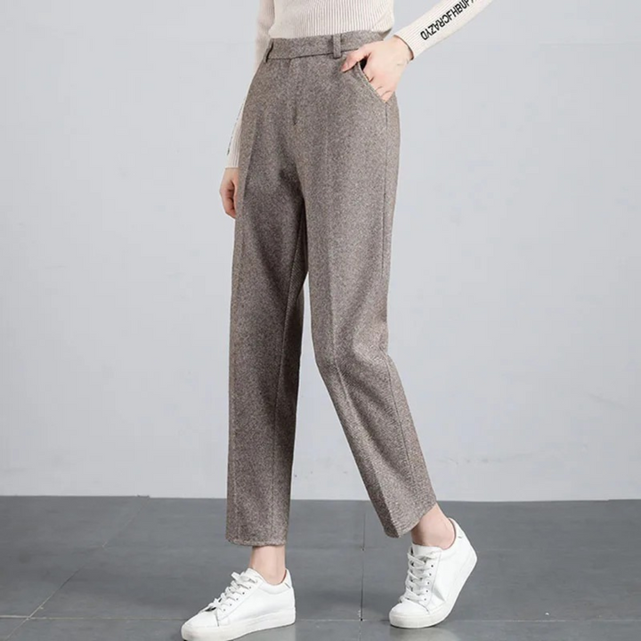 Women's High Waist Trousers with Herringbone Pattern