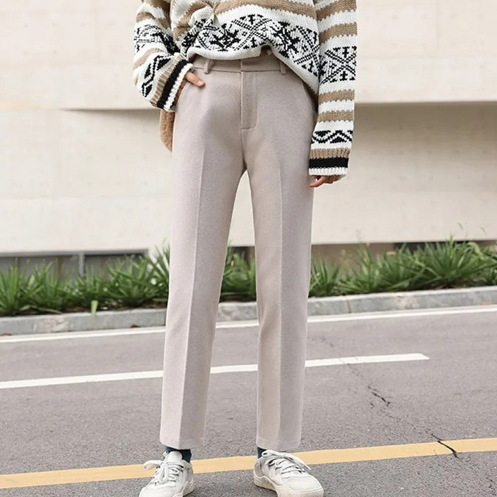Women's High Waist Trousers with Herringbone Pattern