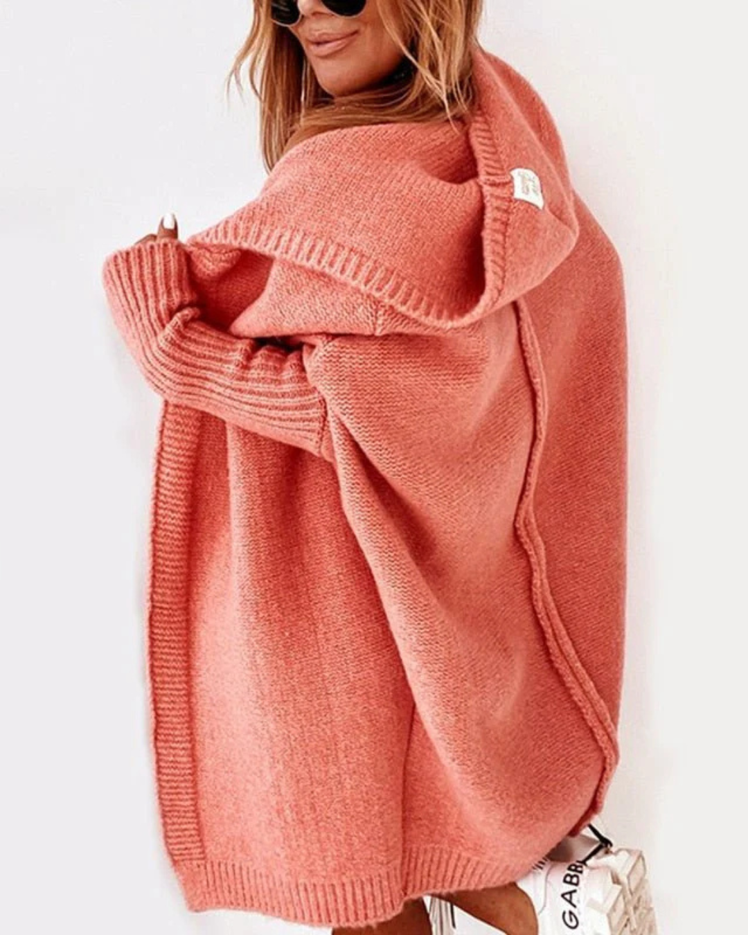 Women's Hooded Cardigan with Open Front and Ribbed Cuffs