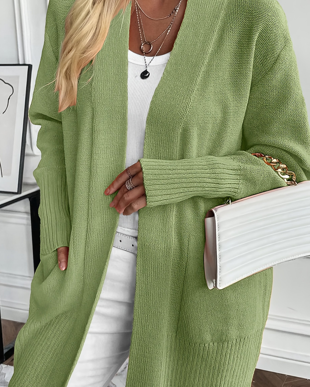 Women's Hooded Cardigan with Open Front and Ribbed Cuffs