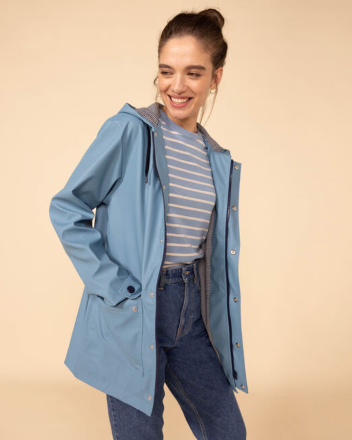 Women's Hooded Jacket with Snap Button Front and Diagonal Pockets