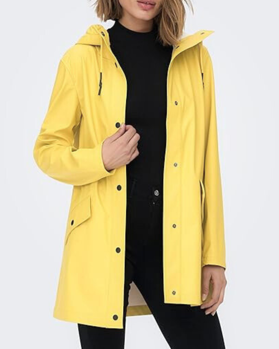 Women's Hooded Jacket with Snap Button Front and Diagonal Pockets