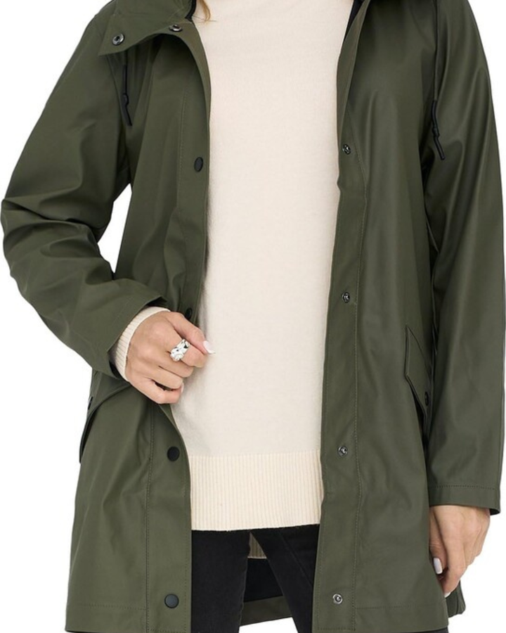 Women's Hooded Jacket with Snap Button Front and Diagonal Pockets