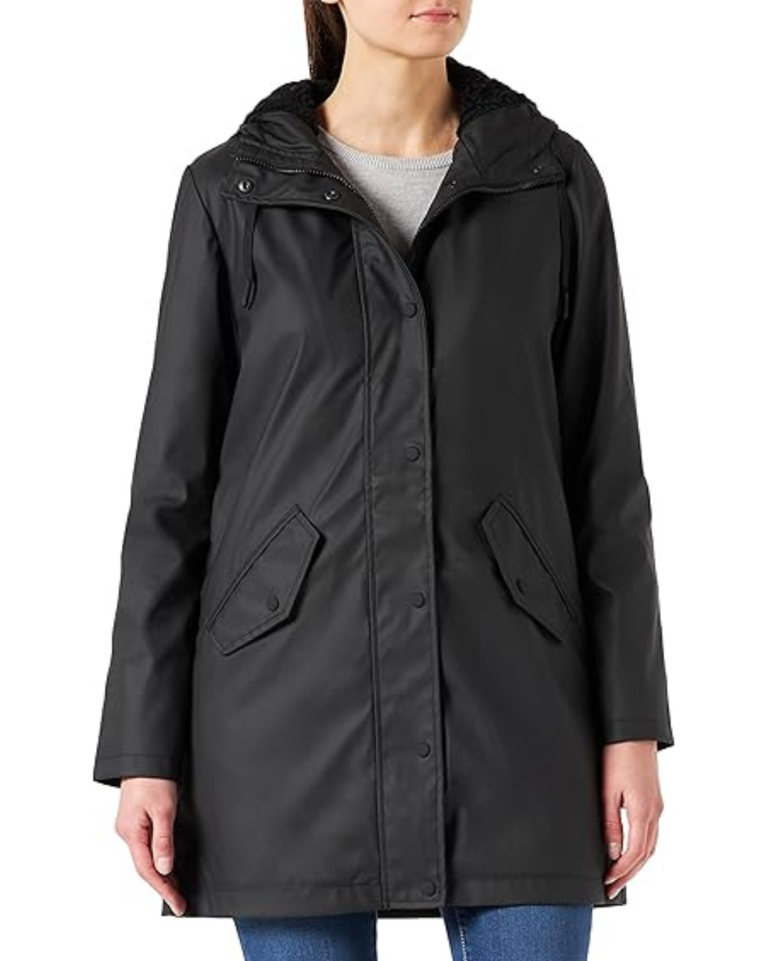 Women's Hooded Jacket with Snap Button Front and Diagonal Pockets