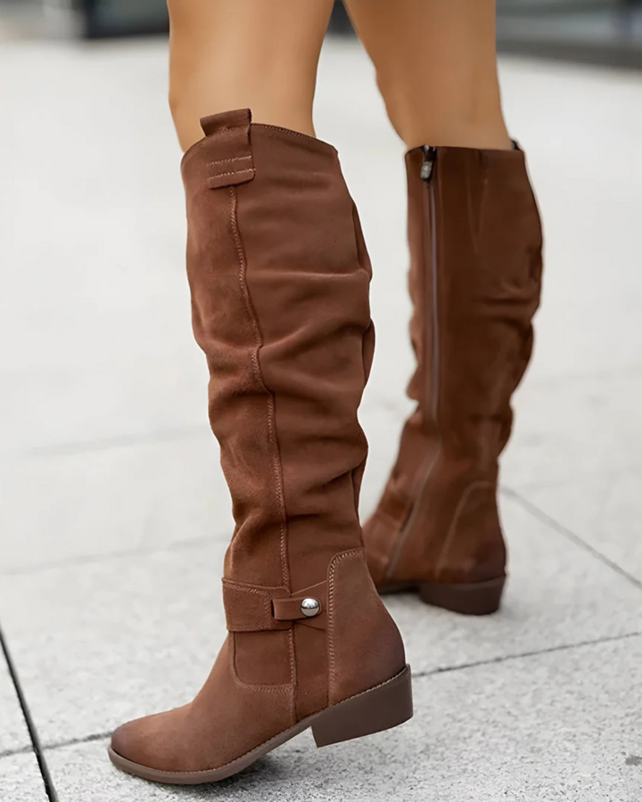 Women's Knee High Boots with Side Zipper and Ankle Strap