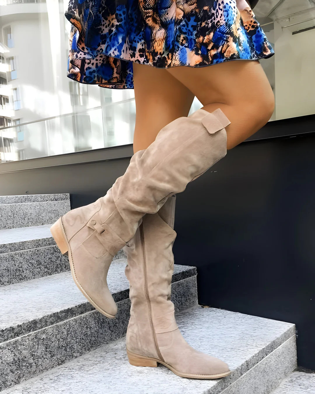 Women's Knee High Boots with Side Zipper and Ankle Strap