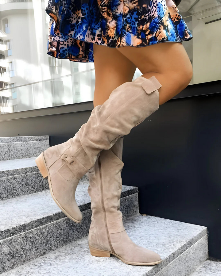 Women's Knee High Boots with Side Zipper and Ankle Strap