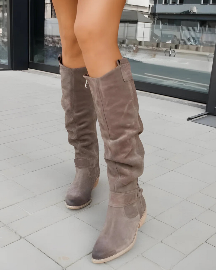 Women's Knee High Boots with Side Zipper and Ankle Strap