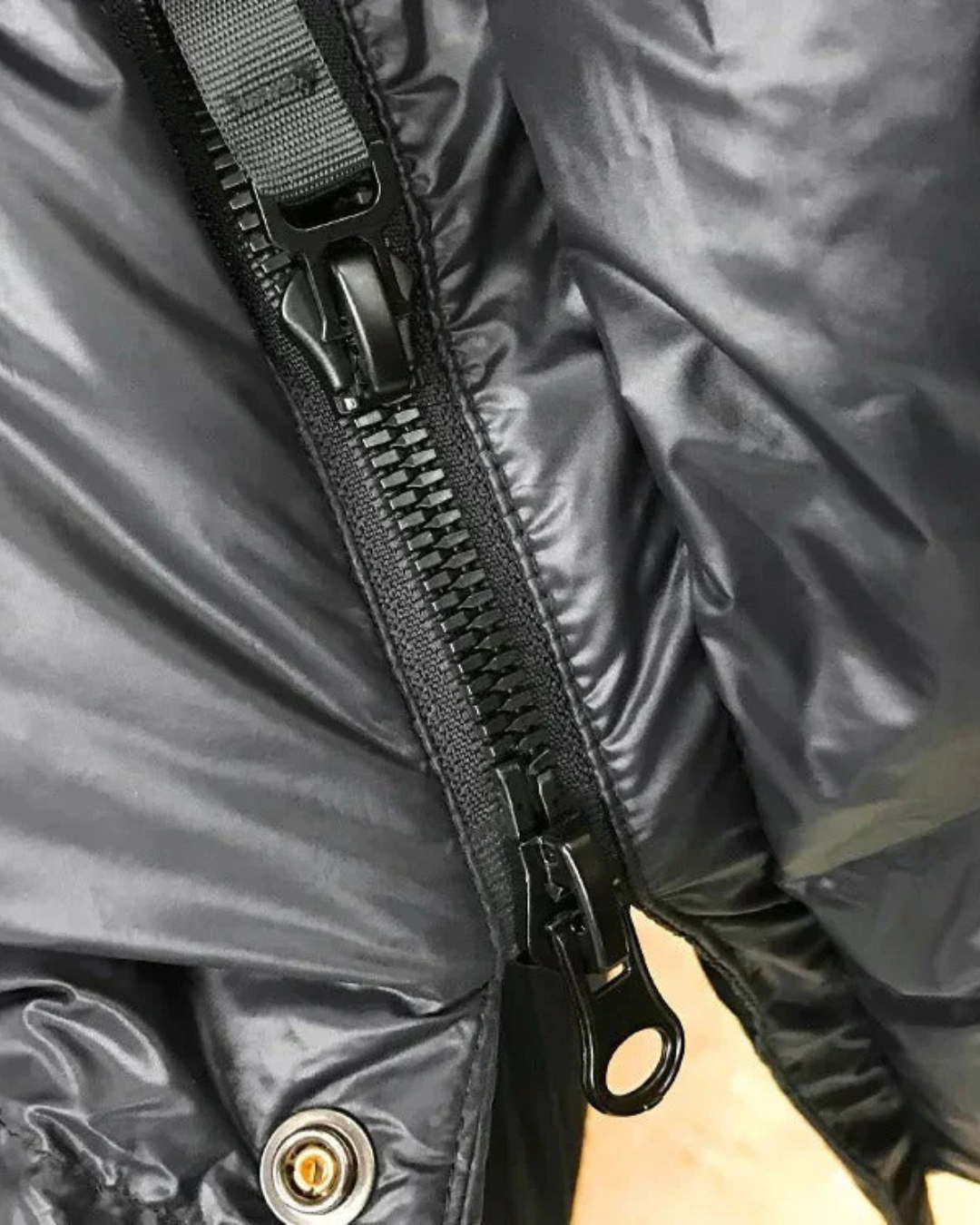 Women's Long Puffer Jacket with Hood and Quilted Panels