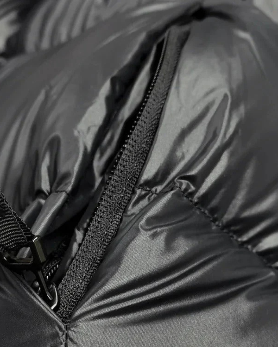 Women's Long Puffer Jacket with Hood and Quilted Panels