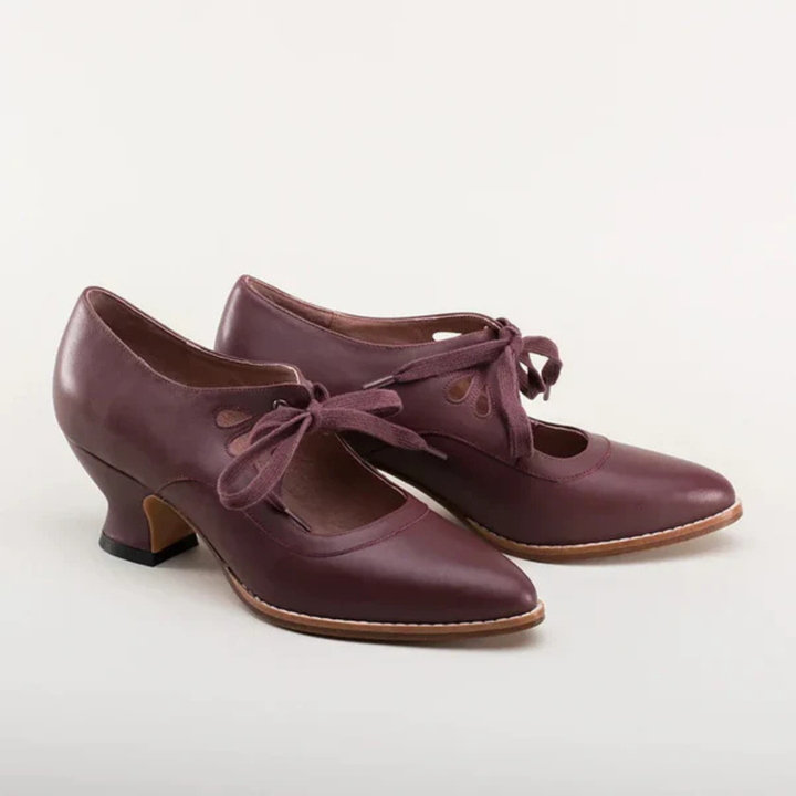 Women's Mary Jane Shoes with Ribbon Lace Closure and Low Block Heel