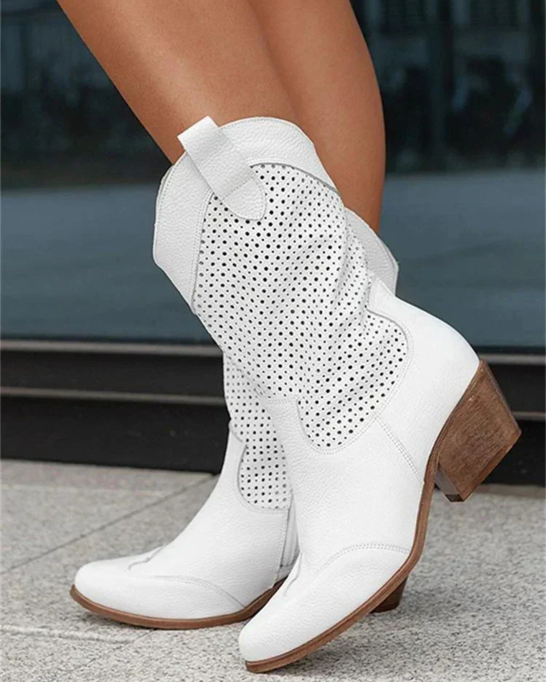 Women's Mid-Calf Boots with Perforated Detail and Side Zipper