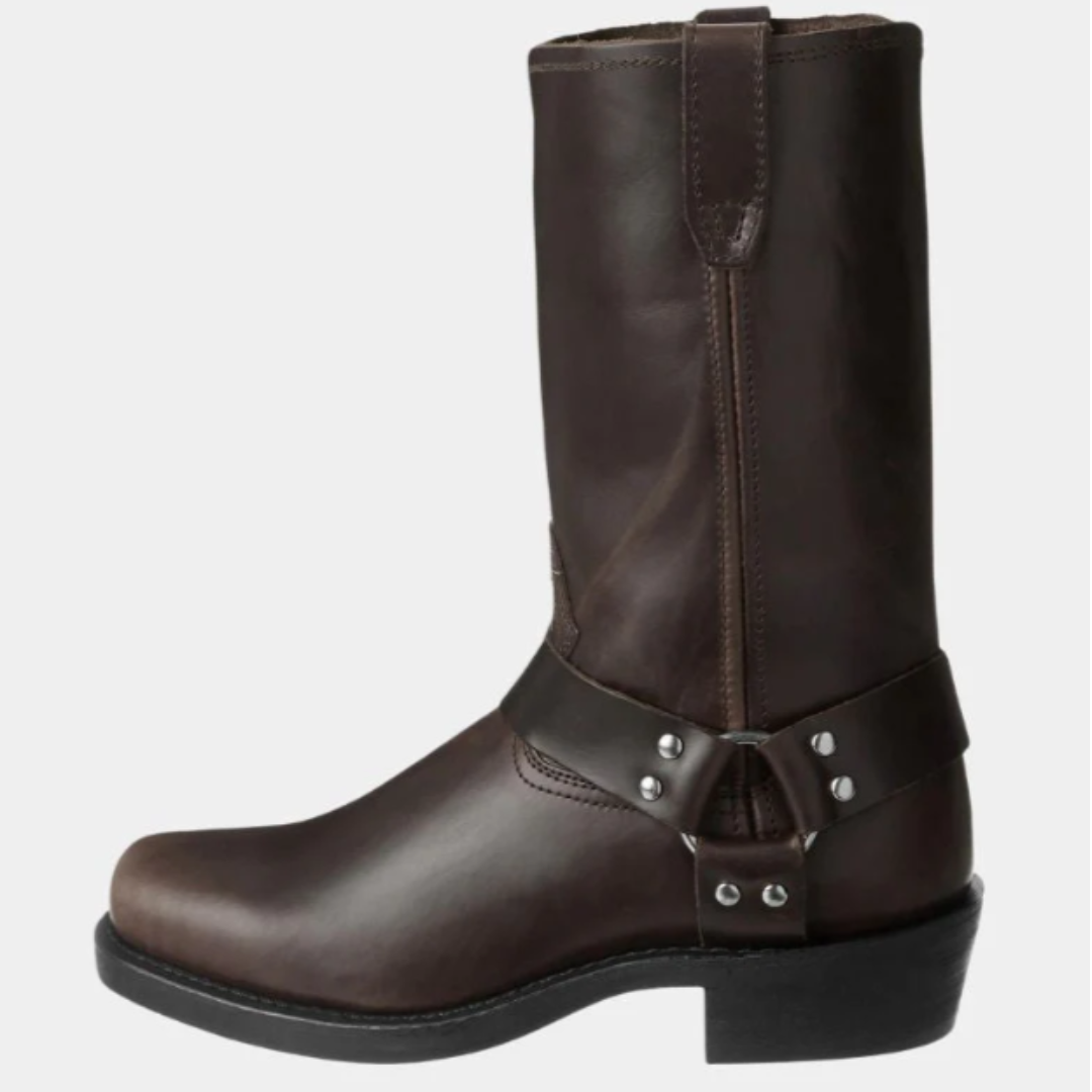 Women's Mid-Calf Harness Boots with Metal Ring Detail and Block Heel