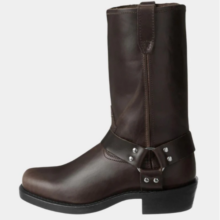 Women's Mid-Calf Harness Boots with Metal Ring Detail and Block Heel