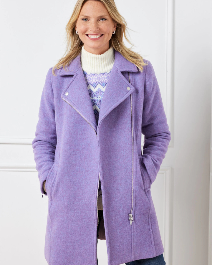 Women's Mid Length Coat with Notched Lapels and Button Front Closure
